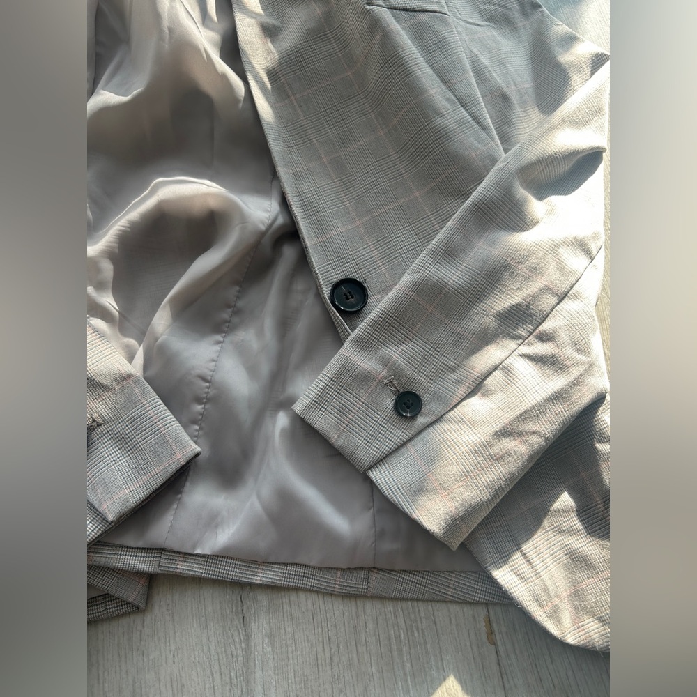 Zara Basic Brown Blazer pink beige pinstripe work - image 7